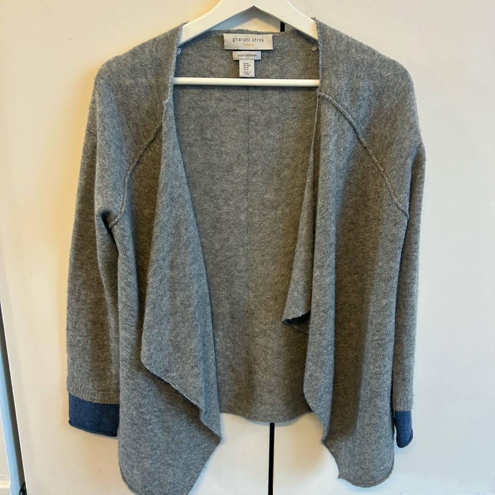 New 100% cashmere Gharani Strok London Gray Open Front Cardigan, size M